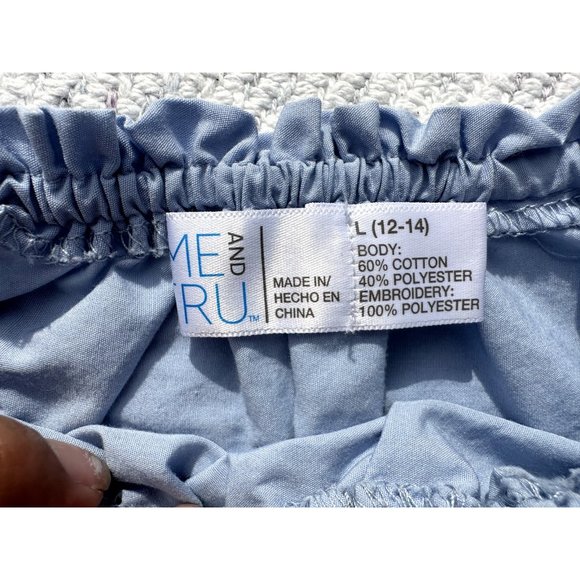 Time and Tru Shirt Large 12-14 Blue Embroidered Floral Ribbon Sleeve Boho Womens - Picture 5 of 10